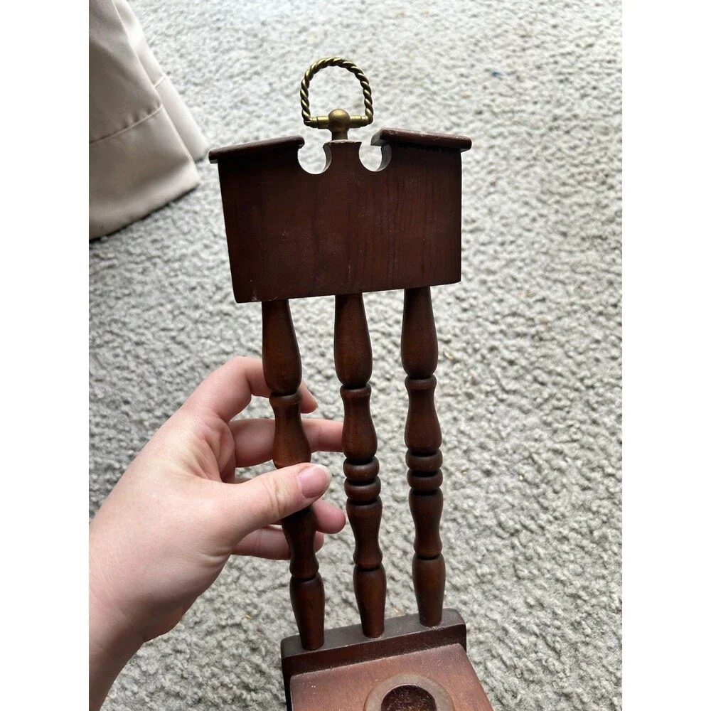 Vintage Wooden Spindle Back Wall Hanging Candle Holder. Cottage Core Country